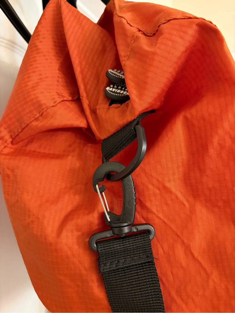 Harley Davidson Duffle Bag Orange Packable Nylon Shoulder Strap Light Weight 19”